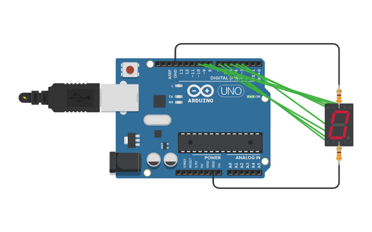 Circuit design 7 bölümlü ekran - Tinkercad