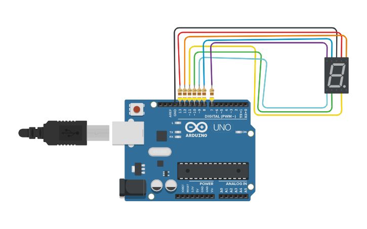 Circuit design Arduino with 7 segment display - Tinkercad