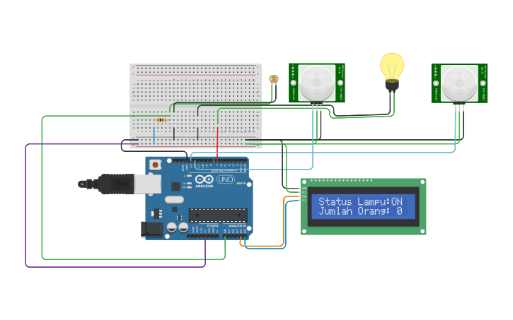 Circuit design Smart Lamp With Photoresistor and PIR Censor - Tinkercad