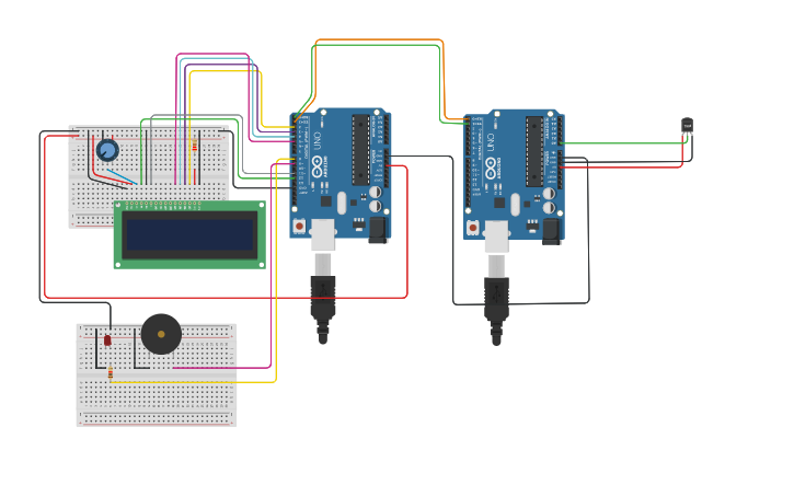 Circuit design Fire Alaram Master and Slave Arduino Project - Tinkercad