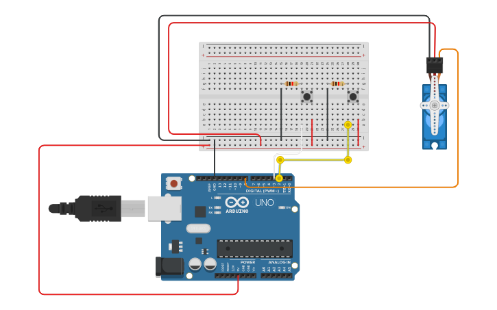 Circuit design Servomotor con pulsadores - Tinkercad