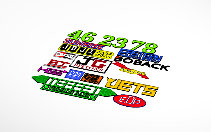 3D design Racing Numbers and Fictional Decals - Tinkercad
