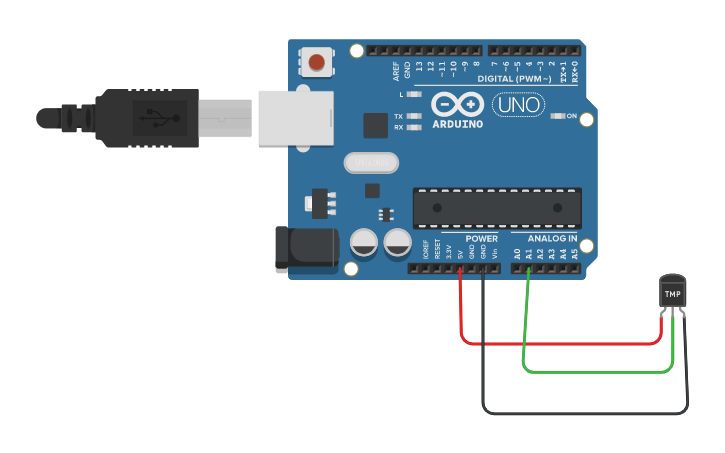 Circuit design 6. Temperature Sensor | Tinkercad