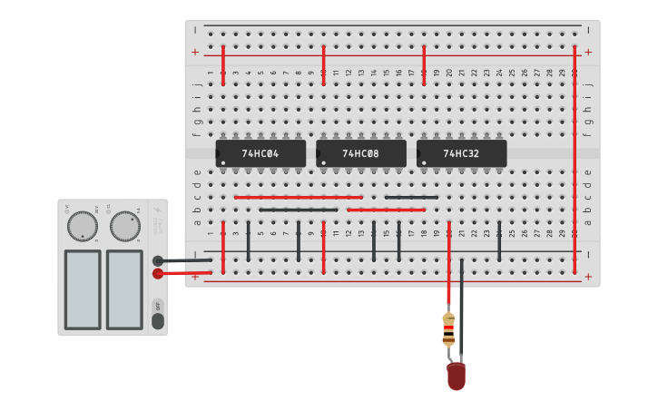 Circuit design XOR gate using AND,OR,NOT | Tinkercad image.