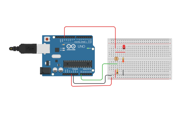 Circuit design led usando LDR | Tinkercad