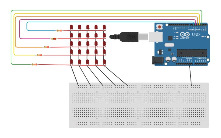 Circuit design Group 2 - 5x5 LED Matrix Pattern 4 | Tinkercad