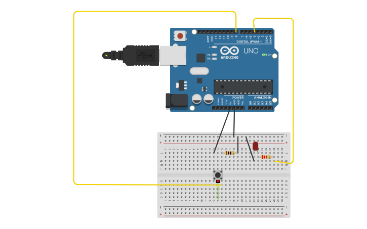 Circuit design Práctica 4a. encender un led con un pulsador | Tinkercad