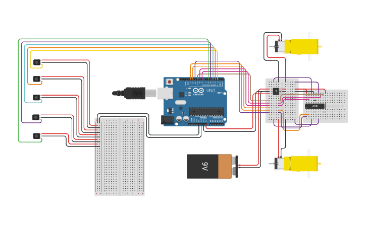 Circuit design Line Following Robot - Tinkercad