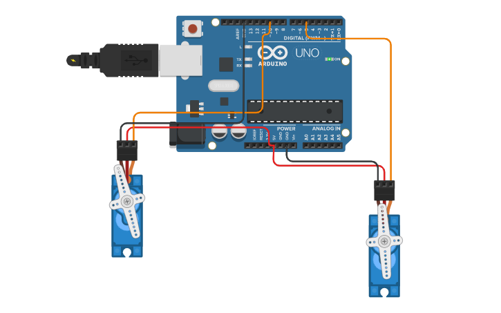 Circuit design 2 Servo Motors Work - Tinkercad