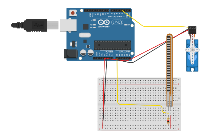 Circuit design Servomotor y Flex sensor - Tinkercad