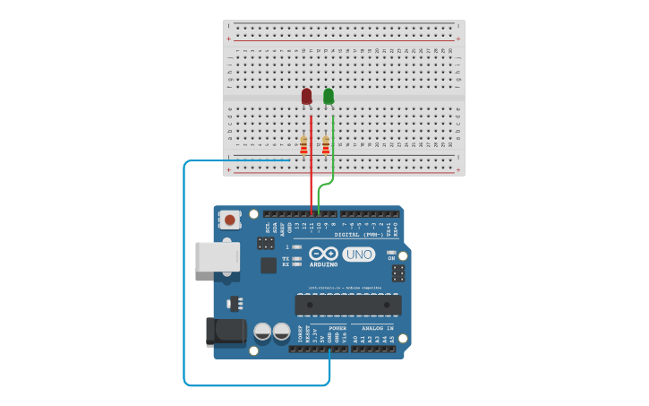 Circuit design Blinking LED lights | Tinkercad