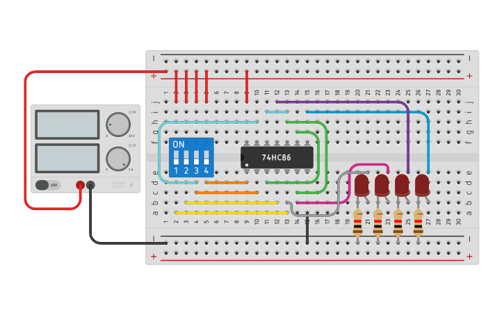 Circuit design Gray to Binary Code Converter - Tinkercad