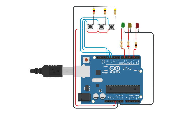Circuit design 4-Prueba encendidio de led con pulsador | Tinkercad