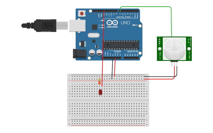 Circuit design sensor PIR con arduino - Tinkercad