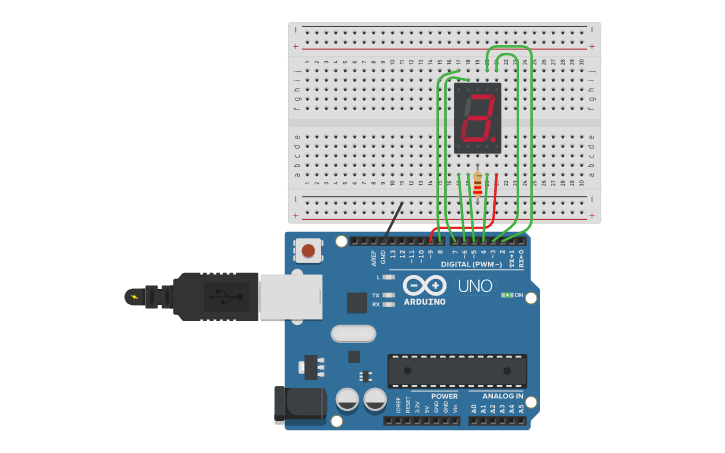 Circuit design Display 7 segmentos | Tinkercad