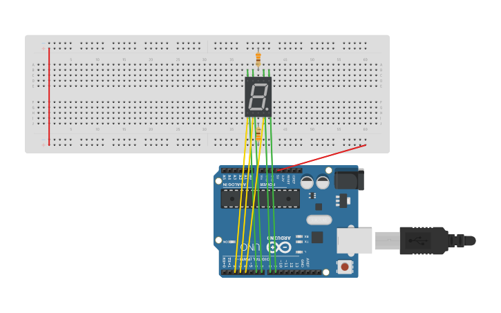 Circuit design 7 Segment Display Code - Tinkercad