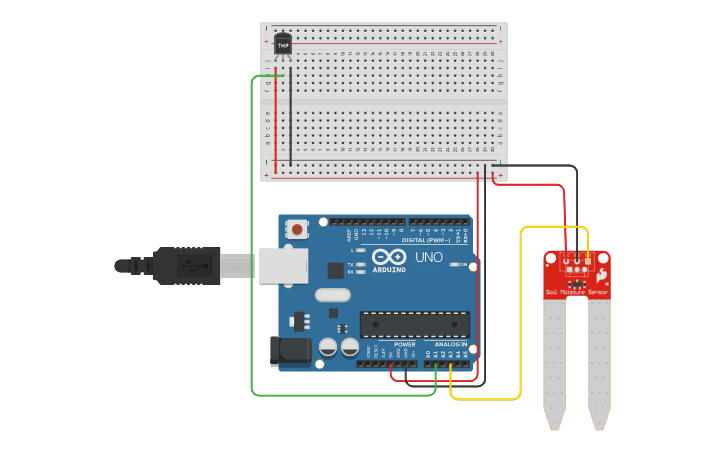 Circuit design modificación sensor de humedad y temperatura - Tinkercad