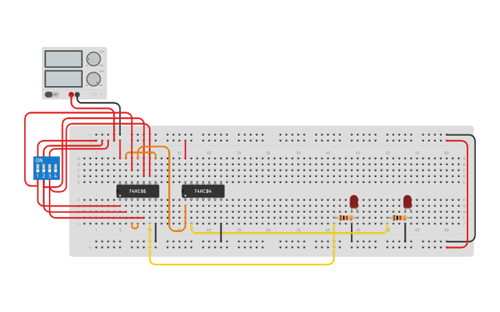 Circuit design 3-bit Odd & Even parity generator - Tinkercad
