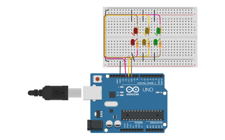 Circuit design LED and Breadboard with Arduino Uno R-3 - Tinkercad