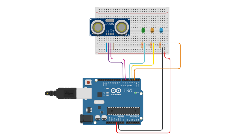 Circuit design Sensor de Distancia - Tinkercad