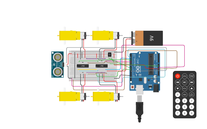 Circuit design Arduino obstacle Avoidance Robot HC-SR04 - Tinkercad