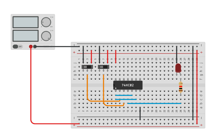 Circuit design OR using NOR - Tinkercad