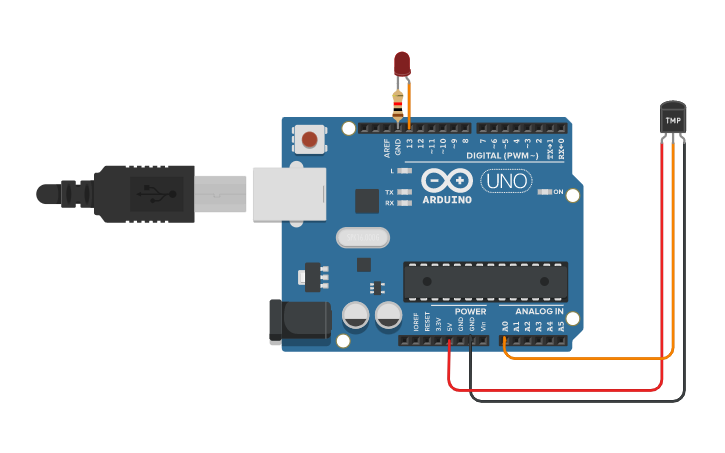 Circuit design Temperature sensor - Tinkercad