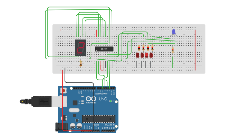 Circuit design 7 segment - Tinkercad