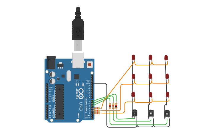 Circuit design Matriz Led 3x3 - Tinkercad