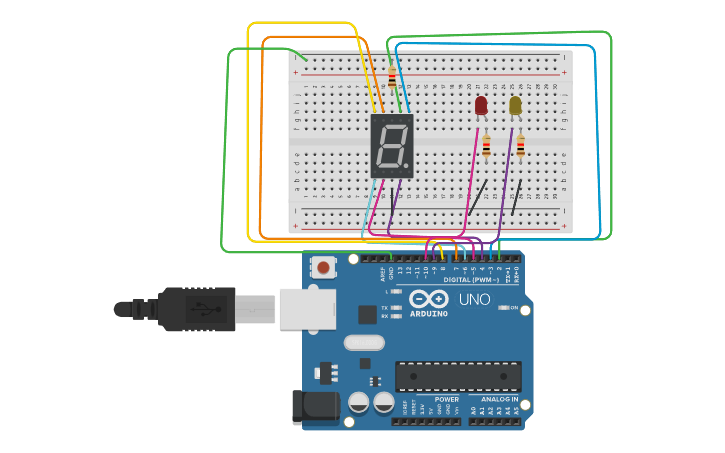 Circuit design seven segment display - Tinkercad