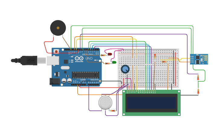 Circuit design Smoke Alarm System - Tinkercad