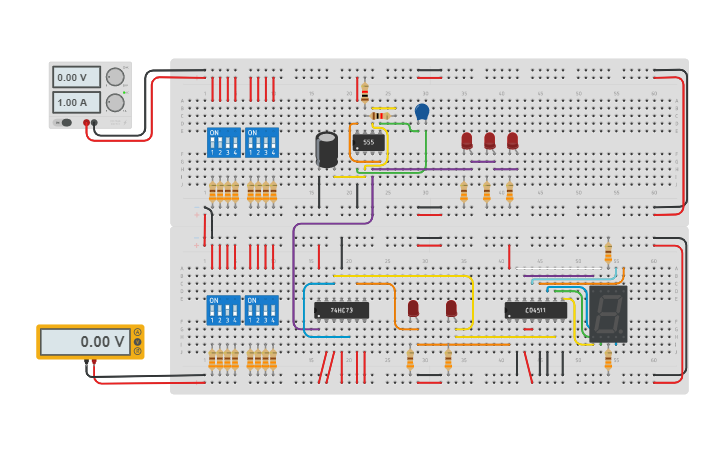 Circuit design 14. 2 Bit Asynchronous UP Counter - Tinkercad