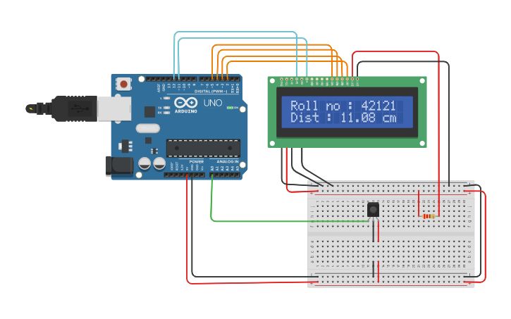 Circuit design (2) IR Proximity & LCD with Arduino - Tinkercad