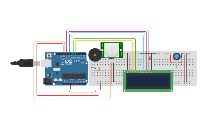 Circuit design PIR Sensor project - Tinkercad