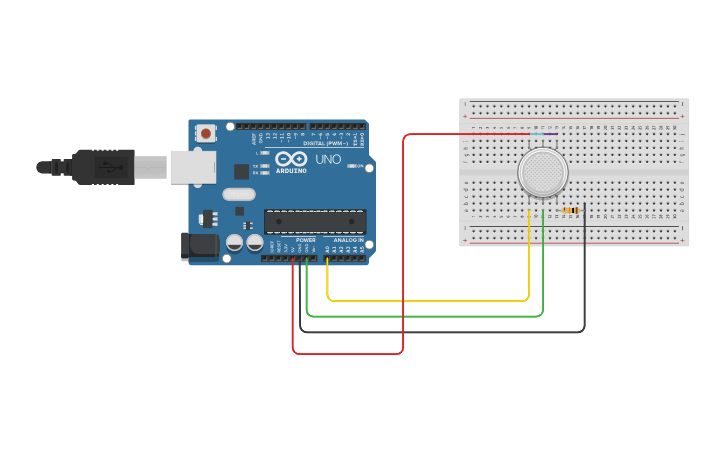 Smoke Sensor Module Arduino Project Circuit design Arduino Smoke sensor - Tinkercad