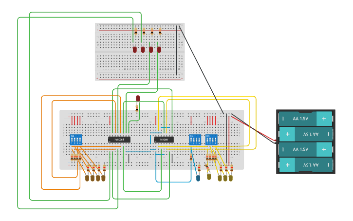 Circuit design 4-bit Adder-Subtractor - Tinkercad