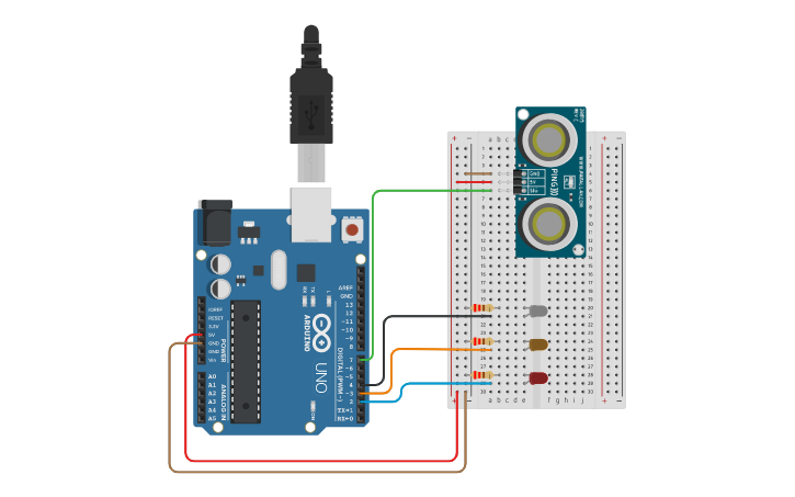 Distance Sensor Cad Model Circuit design 7.- Ultrasonic Distance Sensor | Tinkercad