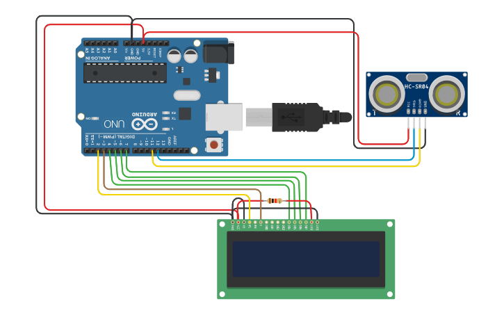 Circuit design ultrasonic lcd | Tinkercad