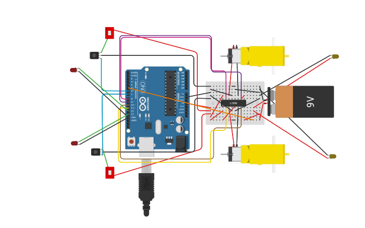 Circuit design LINE FOLLOWING BOT - Tinkercad