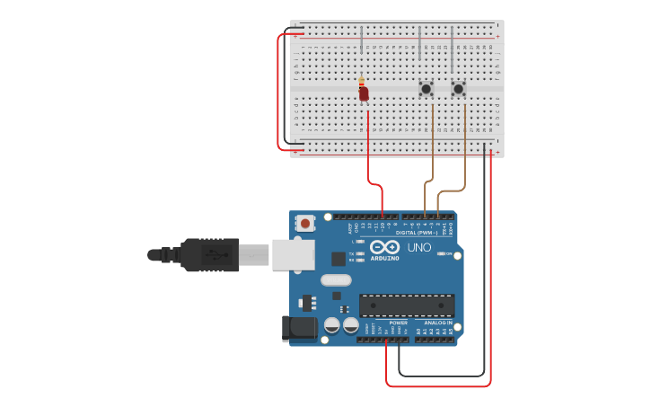 Circuit design LED Push Button - Tinkercad