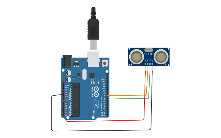 Circuit design Projeto 6 - Sensor ultrassônico | Tinkercad