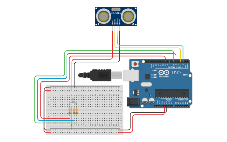 Circuit design Color segun distancia - Tinkercad
