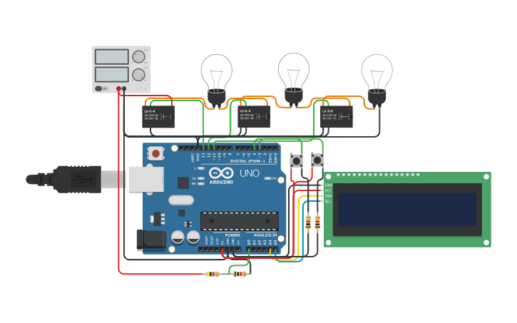 Circuit design arduino + relay + lcd - Tinkercad