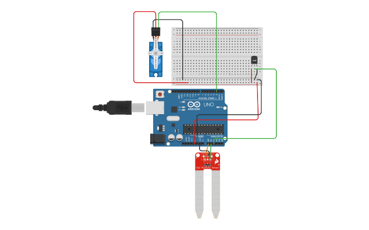 Circuit design Sensor Humedad y temperatura con motor - Tinkercad