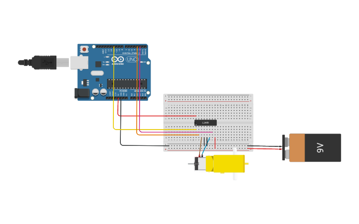 Circuit design Prática 5 - Motor DC | Tinkercad