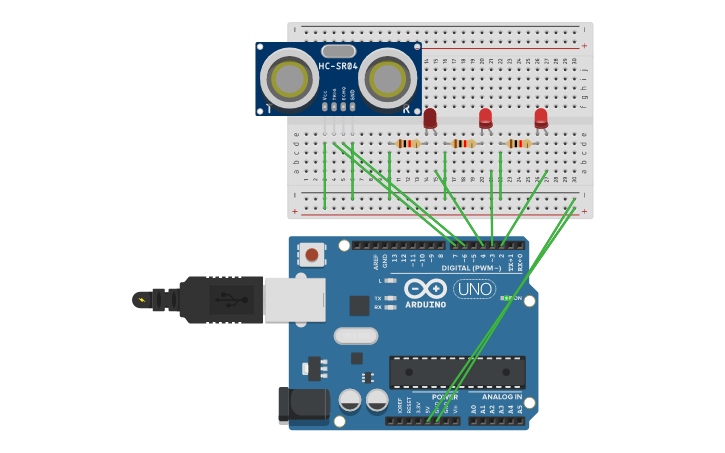 Circuit design Arduino: Ultrasonic Distance Sensor - Tinkercad
