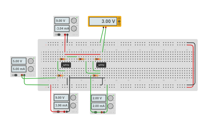 Circuit design amp restador - Tinkercad