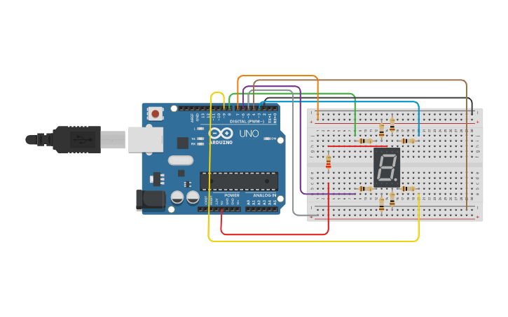 Circuit design Display 7 segmentos | Tinkercad