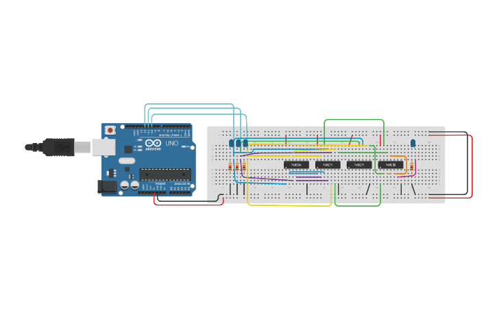 Circuit design 3 bits ejercicio 1 - Tinkercad