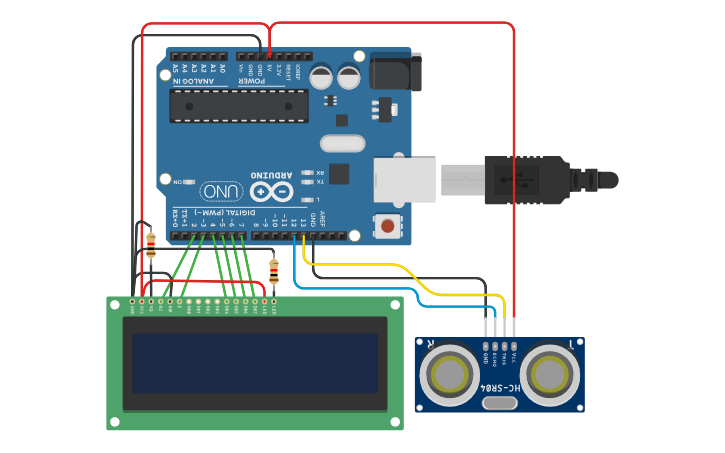 Circuit design distance measurement using ultrasonic sensor - Tinkercad